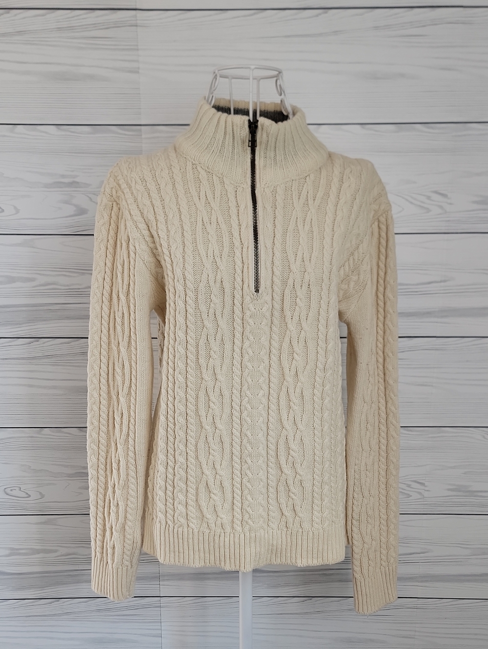 Peregrine Vintage Cream Cable Knit Half-Zip Wool Sweater - Womens Size M